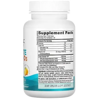 Вітамінно-мінеральний комплекс Nordic Naturals Омега-3 та вітамін D3, 1280 мг та 25 мкг (1000 МО), смак лимона, Ultima (NOR-01794) - фото 10