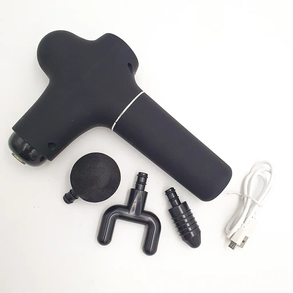 М'язовий масажер для тіла ручний акумуляторний портативний 3 насадки Fascial Gun mini чорний - фото 2