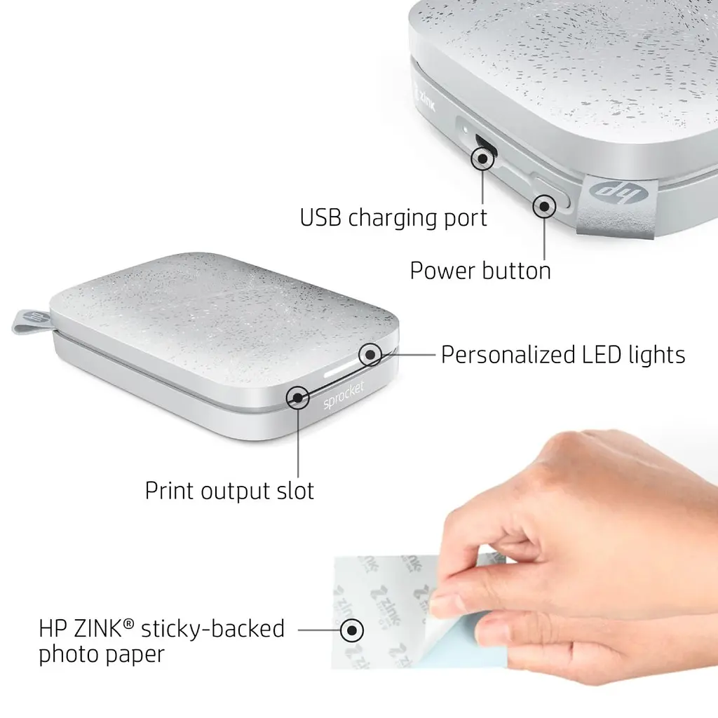 Фотодрукарка портативна HP Sprocket White 2"x3" 313x400dpi Zink 64MB Bluetooth колір білий (HPISPW) - фото 2