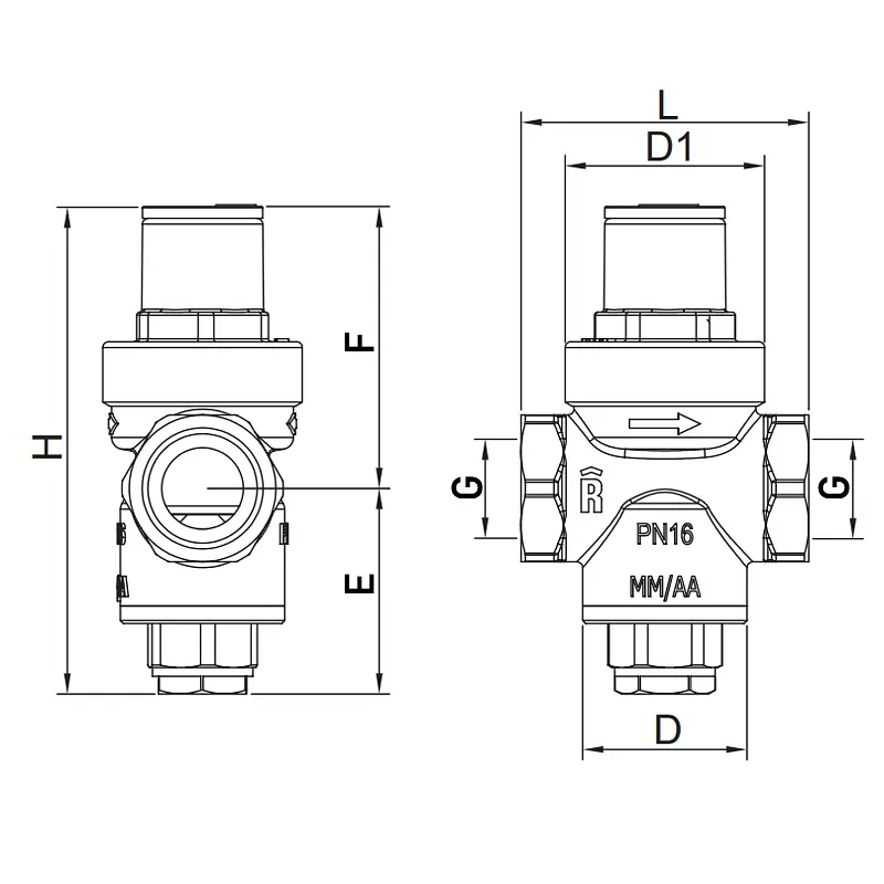 Редуктор тиску Roho R1201-050 - 1/2" ВВ, PN16 (1-5,5 бар) поршневий RO0143 - фото 2