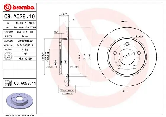 Диск гальмівний невентильований Mazda 3, 5 99-14р Brembo (08.A029.11) - фото 2
