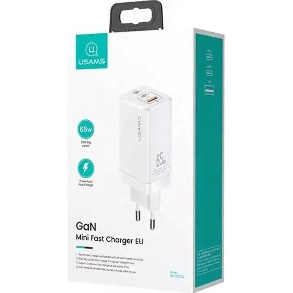Мережевий зарядний пристрій Usams T33 US-CC110 GaN Mini Fast Charger 65W White [153995] - фото 3