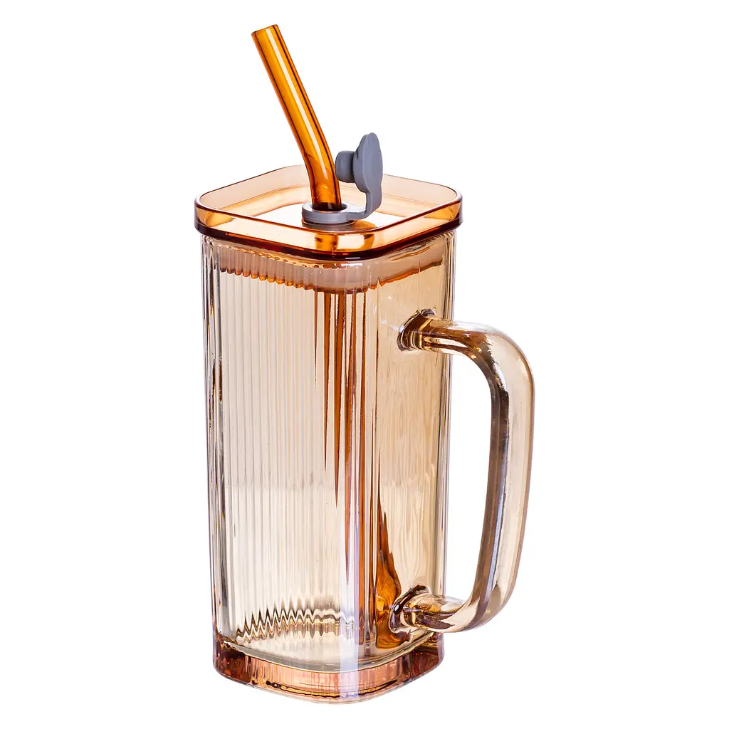 Кружка стеклянная с крышкой и трубочкой 280 (мл) Yiwu HP-19-51 - фото 2