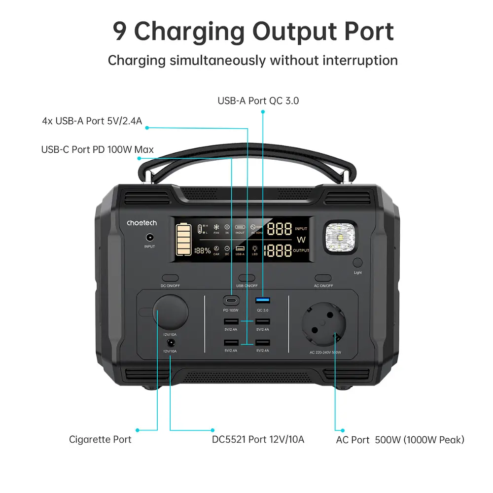 Портативна електростанція Choetech BS004 500W 484Wh - фото 9