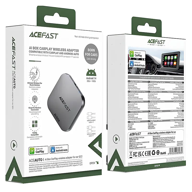 Адаптер QC2 AI Box бездротовий CarPlay для авто/Android Auto Metal gray Acefast teh0030547 - фото 5