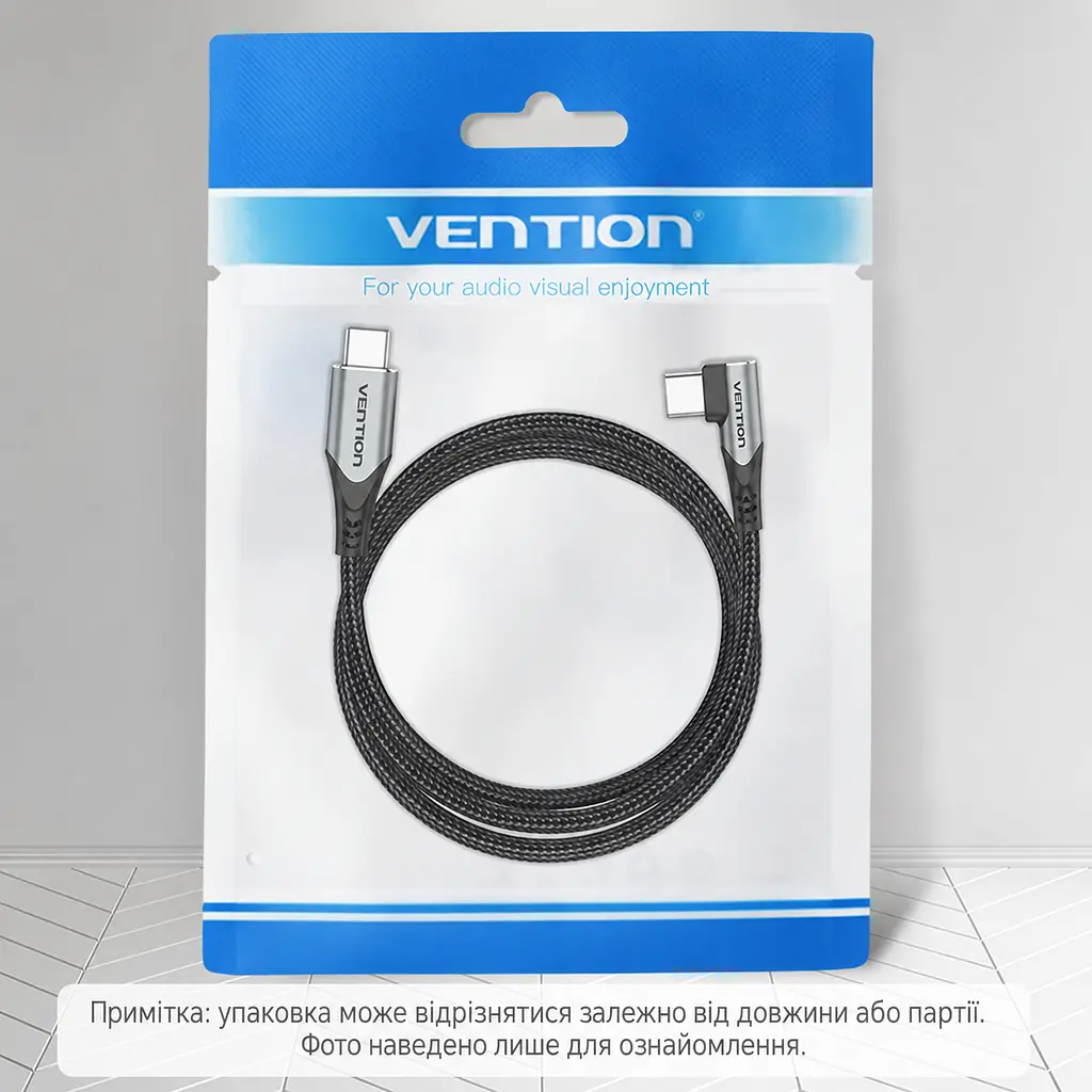 Кабель Vention TAKHD USB-C - USB-C кутовий 90° PD 100 Вт 0,5 м сірий (TAKHD) - фото 12