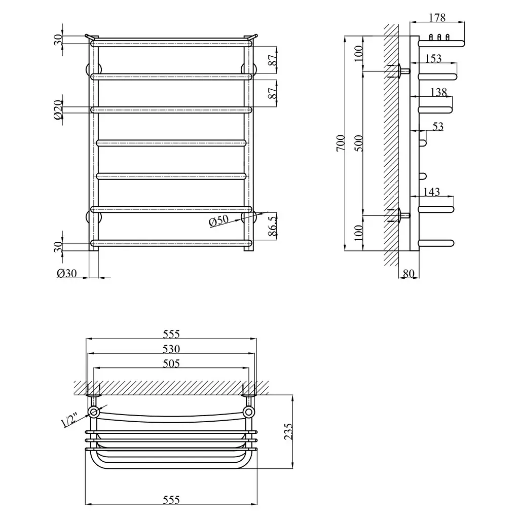 Сушарка для рушників водяна Kroner KRP Stern WT700x500-7 (CV036307) - фото 5
