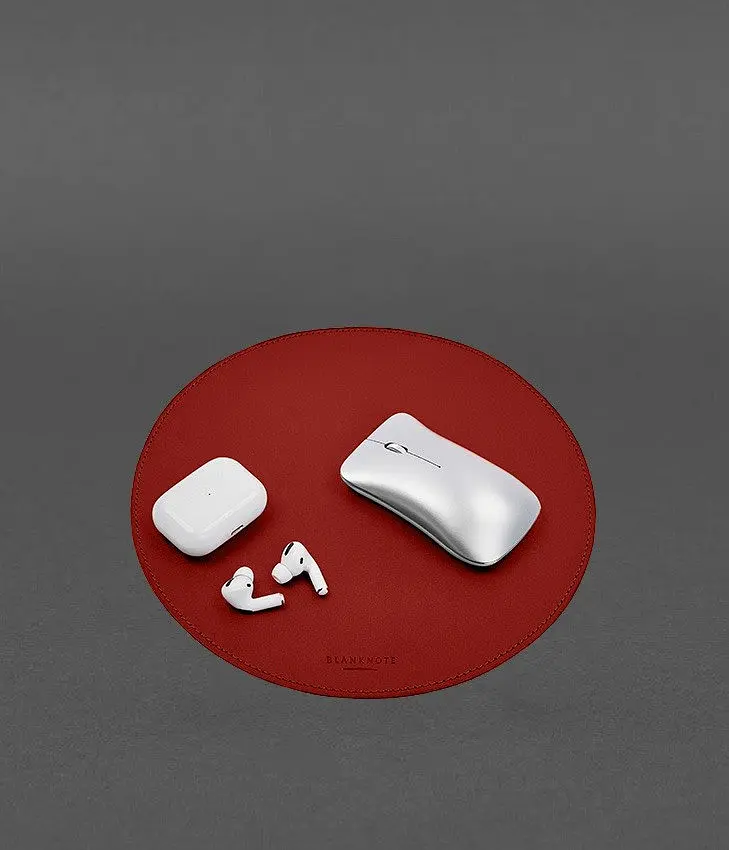 Круглый коврик для мышки из натуральной кожи красный краст - фото 2