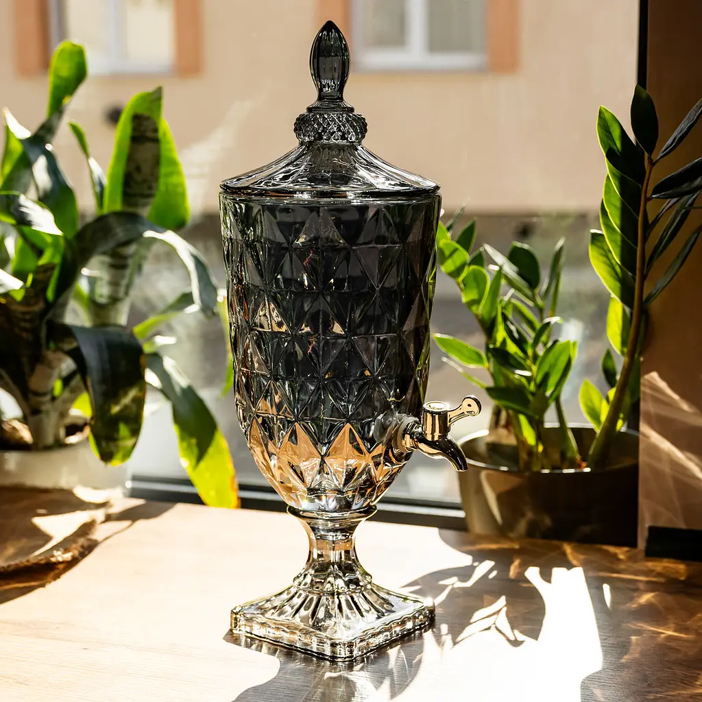 Лимонадниця з краном скляна Yiwu 3 л HP-19-305 Сіра - фото 4
