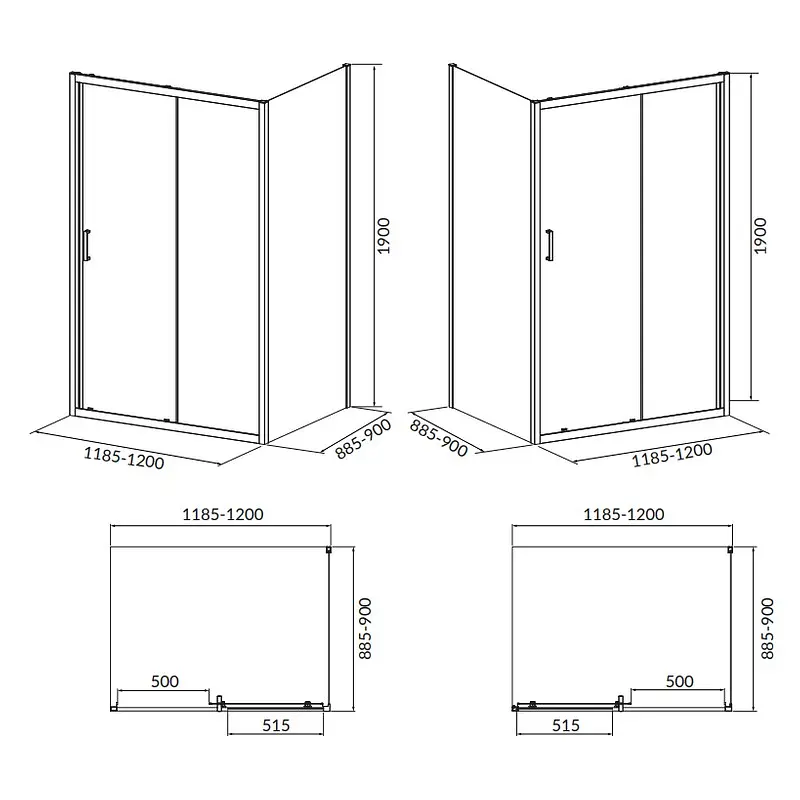 Душова кабіна Cersanit Brasco 120x90 см прямокутна розсувна прозоре скло без піддону хром S168-014, Хром, прозорий, хром - фото 2