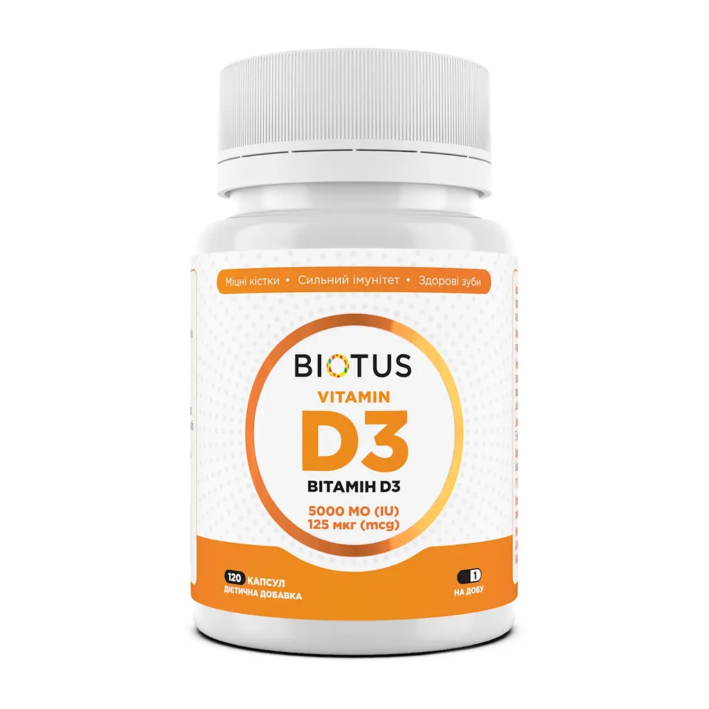 Вітамін D3, Vitamin D3, 5000 МО, 120 капсул Biotus vit0001335
