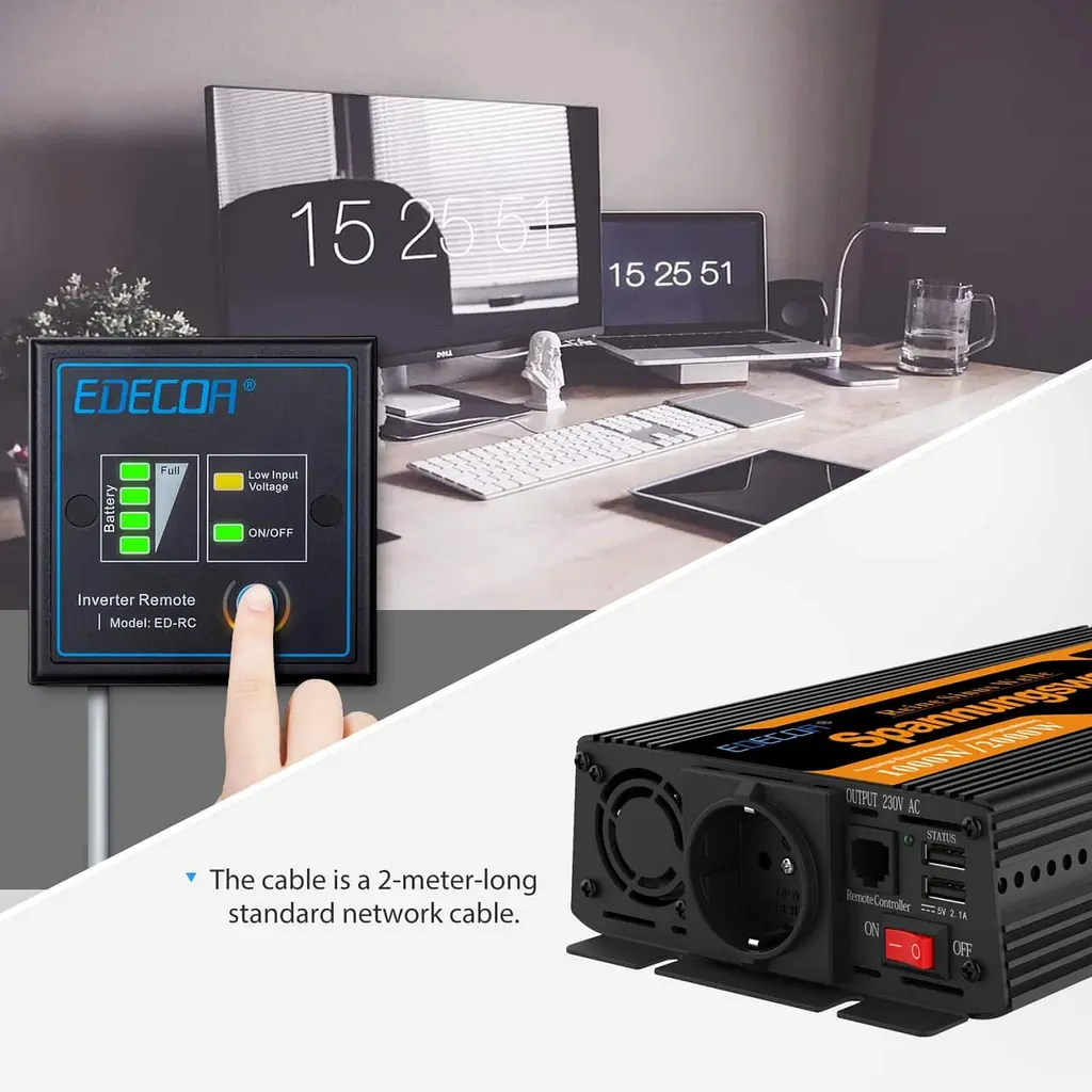 Інвертор перетворювач напруги Edecoa Spannungswandler 12-230V 1000W / 2000W чистий синус - фото 5