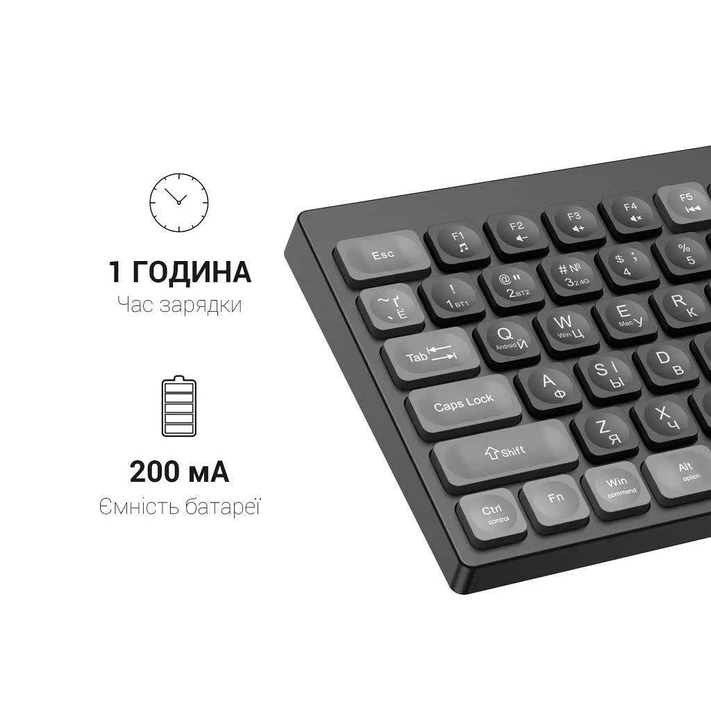 Клавіатура OfficePro SK985B Wireless/Bluetooth Black (SK985B) - фото 11