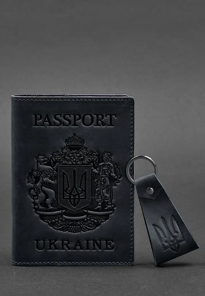 Подарунковий набір шкіряних аксесуарів з українською символікою темно-синій - фото 4