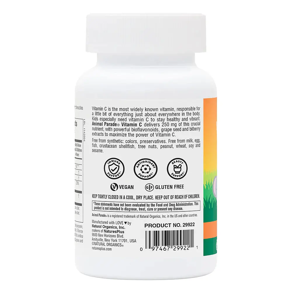 Вітаміни та мінерали Natures Plus Animal Parade Vitamin C Sugar-Free, 90 жувальних таблеток - Апельсин - фото 3