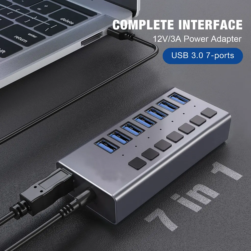 USB hub Acasis H707 на 7 портів USB 3.1 з окремими перемикачами (Сірий) - фото 8