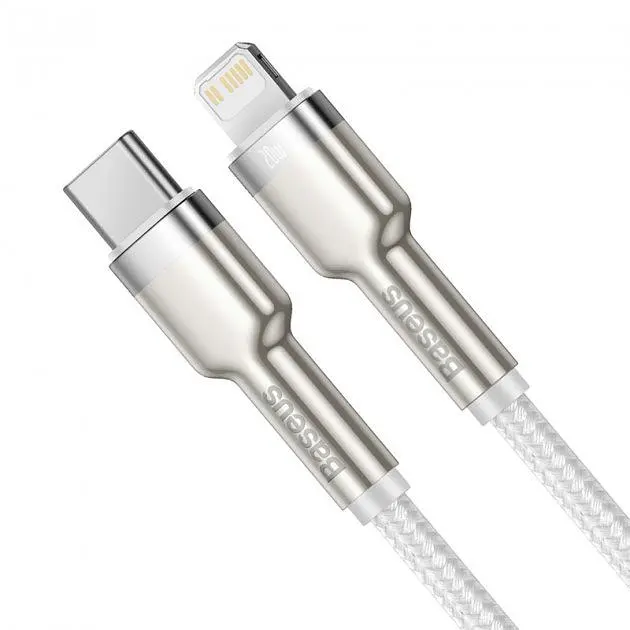 Кабель Baseus Cafule Metal USB-C to Lightning PD 20W 2m White (CATLJK-B02) [71406] - фото 2