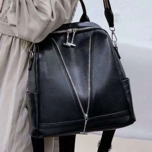 Рюкзак жіночий чорний шкіряний з ременем 35538 Tiding Bag