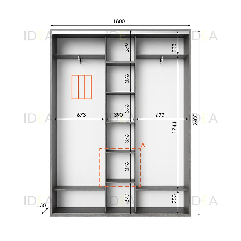 Шафа-купе Idea серія 2 180 x 45 x 240 см Венге темний Дзеркало - фото 2
