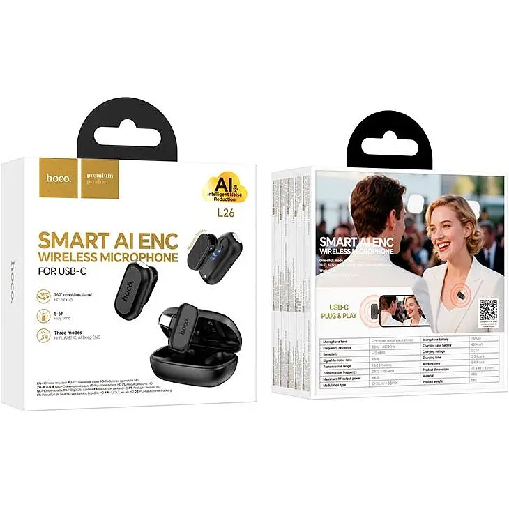 Мікрофонна радіосистема Hoco L26 AI USB-C Black (6942007677011) [176327] - фото 7