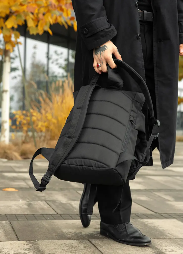 Чоловічий рюкзак рол Sambag RollTop Double чорний тканевий 41 х 27 х 18 см (24330065m) - фото 3