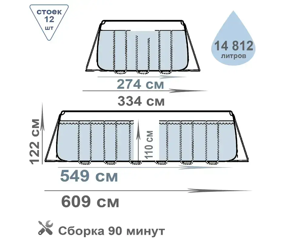 Сімейний овальний каркасний басейн Bestway 56716 549×274×122 см з фільтром та сходами на 13420 л - фото 7