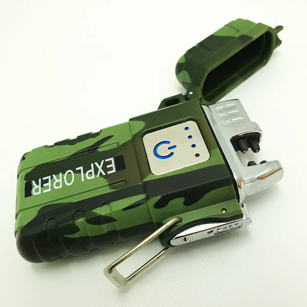 Запальничка електроімпульсна USB сенсорна електрична акумуляторна 2 дуги в подарунковій коробці UKC EXPLORER 6863 камуфляжна - фото 2