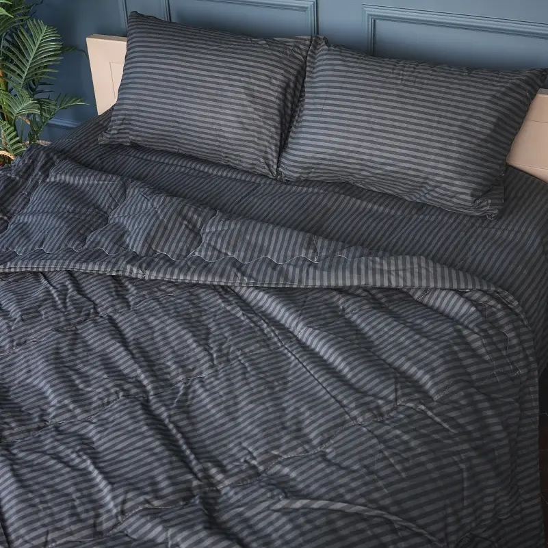 Літній постільний комплект MirSon №2937 Сolor Fun Line Stripe Black Вовна 200х220 см чорний (2200010962888) - фото 4