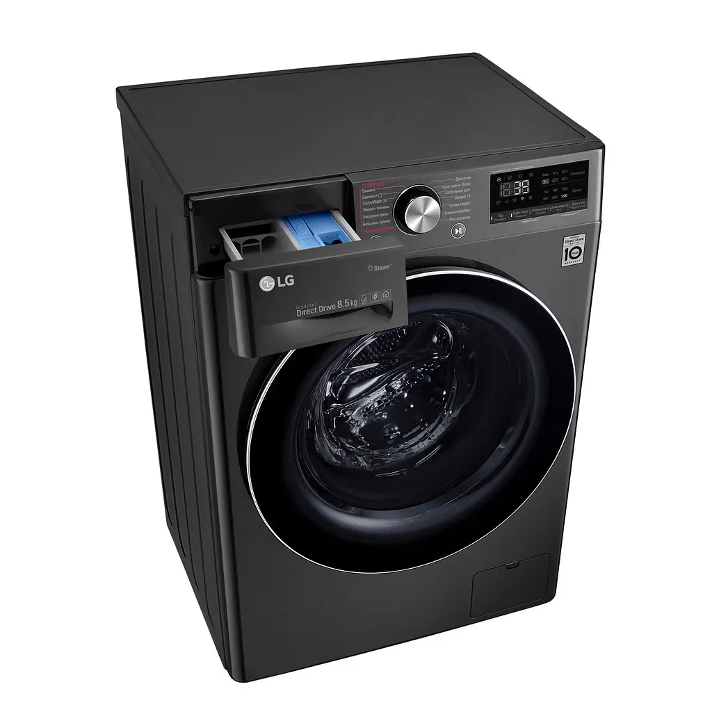 Пральна машина LG з фронтальним завантаженням F2V9GW9P, 8,5кг, 1200, A+++-30%, Пар, глибина 47см, Дисплей, Інвертор, Чорний (F2V9GW9P) - фото 5