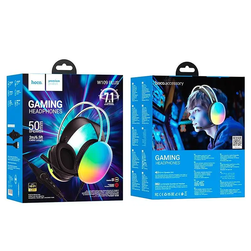 Навушники ігрові HOCO W109 Plus Rich USB 7.1 + LED RGB підсвітка чорні (6942007609029) - фото 9