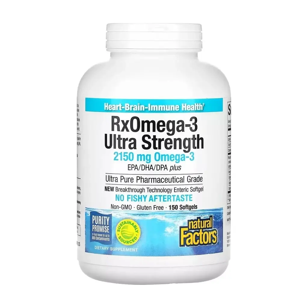 Жирные кислоты Natural Factors Омега-3 ультра, 2150 мг, RxOmega-3 Ultra Strength, 150 гелевых капсул (NFS-35493)