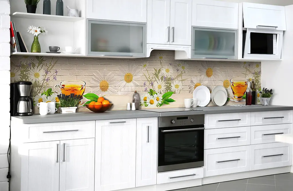 Вініловий кухонний фартух Ромашковий чай 3Д наклейка для кухні текстура Напої Бежевий Happy Pocket Z181508 - фото 6