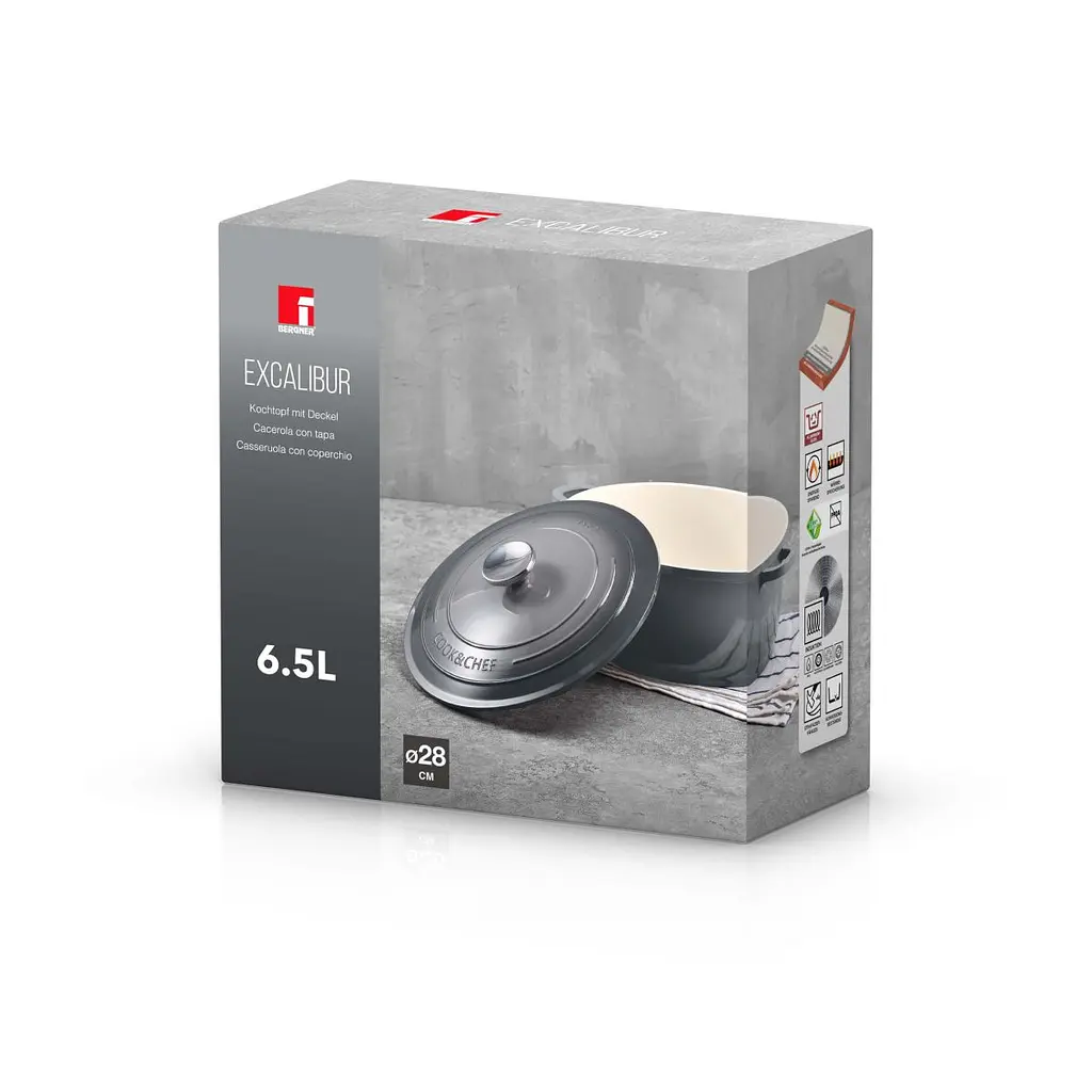 Каструля з кришкою Bergner Excalibur сіра 28 см 6,5 л (BG-36102-GY) - фото 5