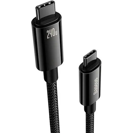 Кабель Baseus Tungsten Gold Fast Charging Data USB-C to USB-C 240W 1m Black (CAWJ040001) [91517] - фото 2