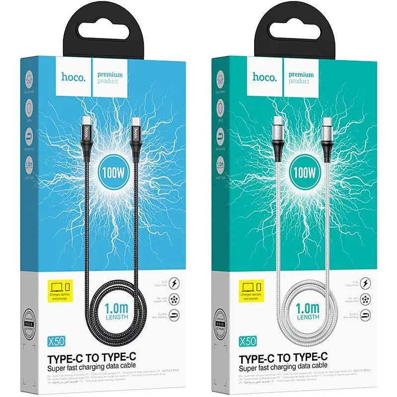 Cable Hoco X50 Exquisito Type-C to Type-C (100W) Black 1m - фото 2