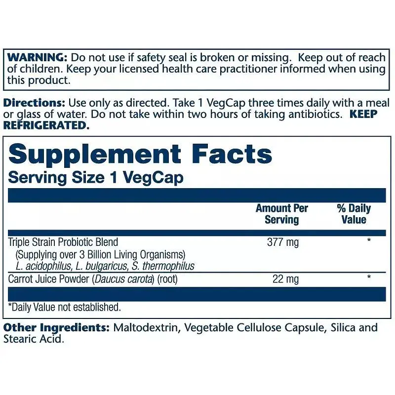 Ацидофіли, пробіотик та пребіотик морквяного соку Solaray Acidophilus 3 Strain Probiotic & Prebiotic Carrot Juice 30 вегетаріанських капсул - фото 2