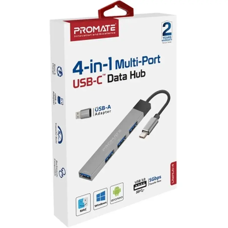 Концентратор Promate USB-C 4-in-1 порти Promate litehub-4.grey (litehub-4.grey) - фото 6