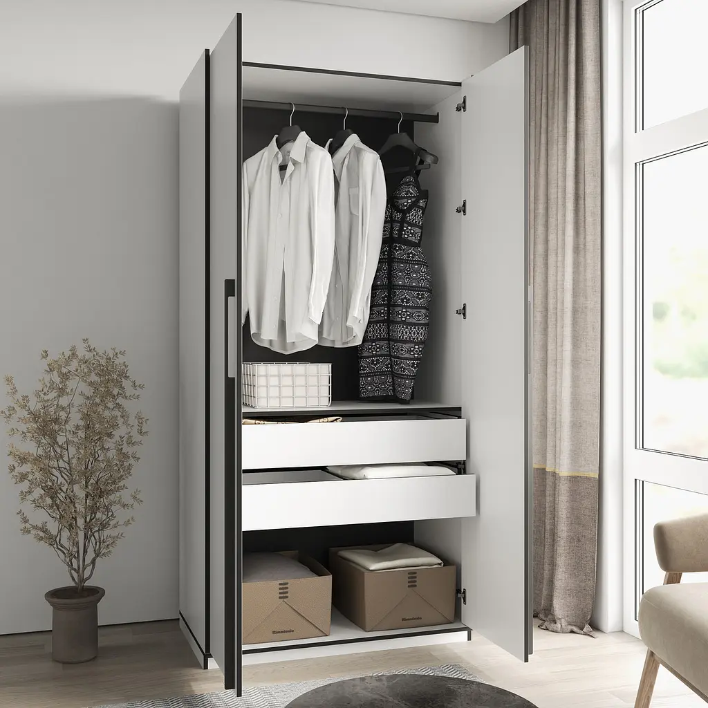 Шафа для одягу Flamecame у спальню зі штангою на 2 двері FR-14 Білий - фото 5