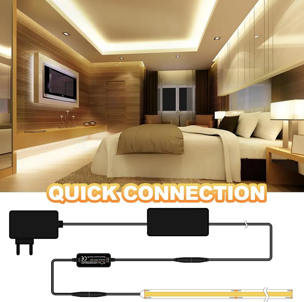 LED лента ROUKLE 8 мм COB LED Strip Light - 10M 24V Dimmable Super Bright Tape Lights CRI90+ с радиочастотным пультом - фото 7