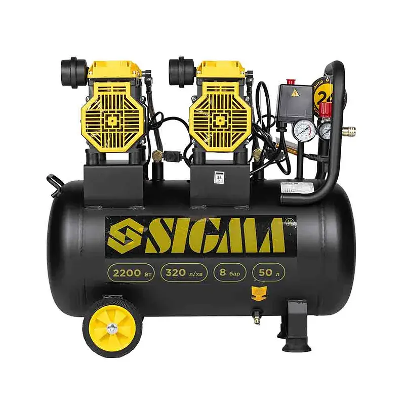 Компресор Sigma чотирициліндровий безмасляний 2.2кВт 1400об/хв 320л/хв 8бар 50л (7042551) - фото 2