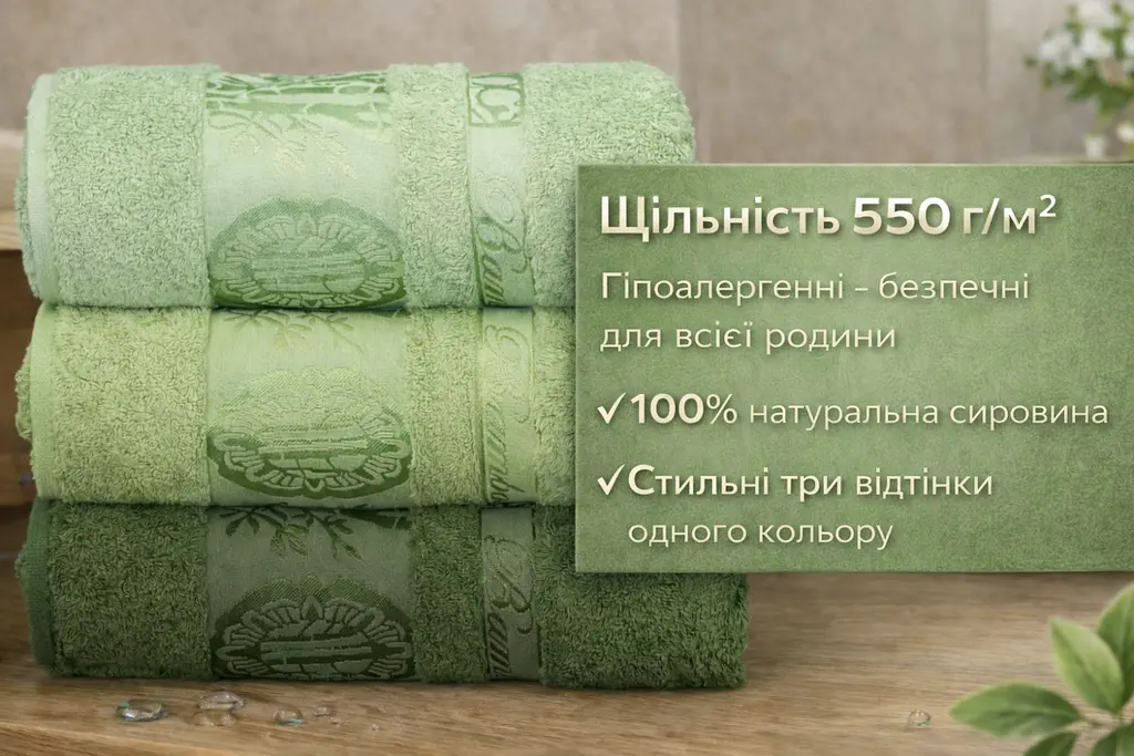 Набір турецьких бамбукових махрових рушників Zeron 3 штуки банні 70х140 Bamboo зелений - фото 3