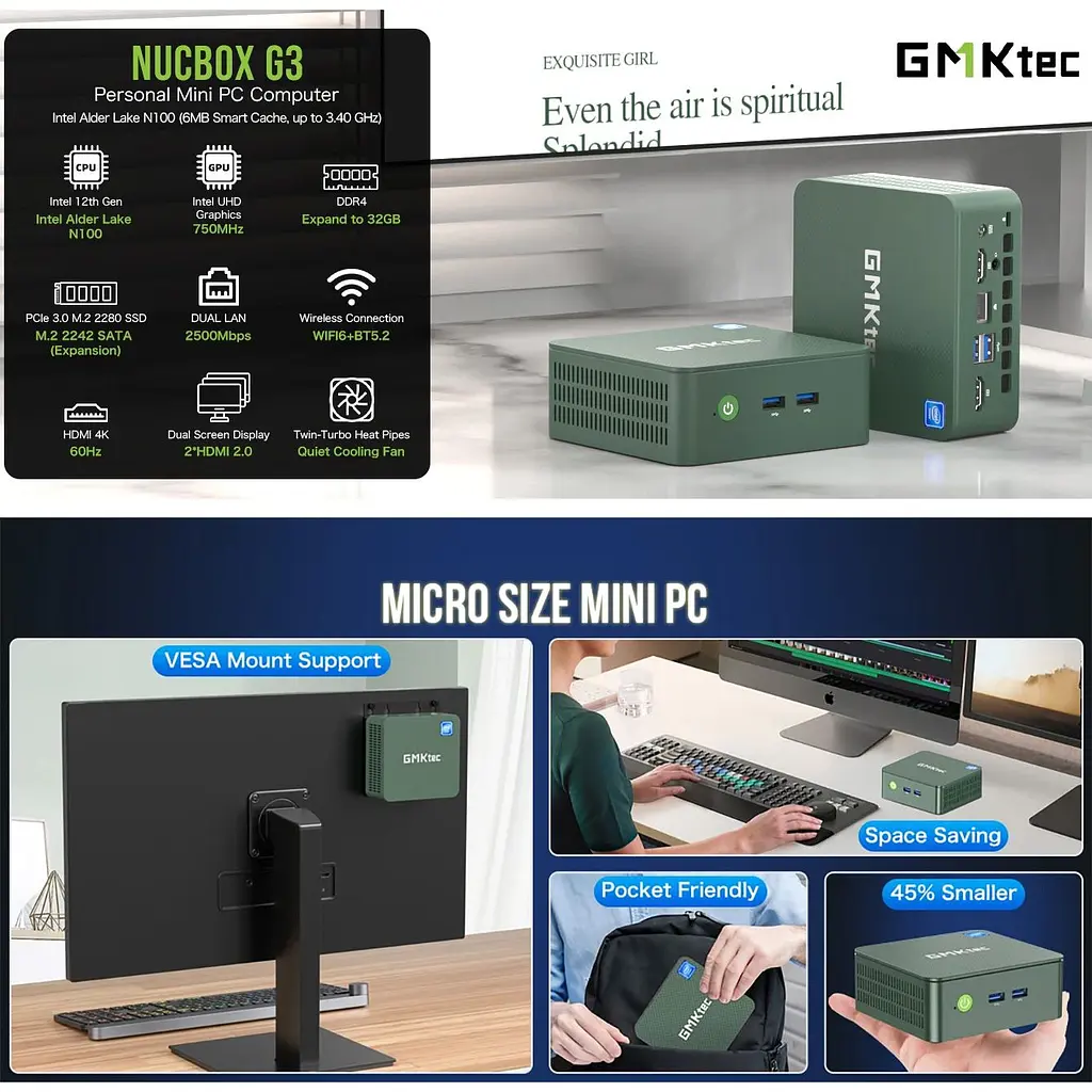 Неттоп GMKtec G3 8/256GB Green [157597] - фото 6