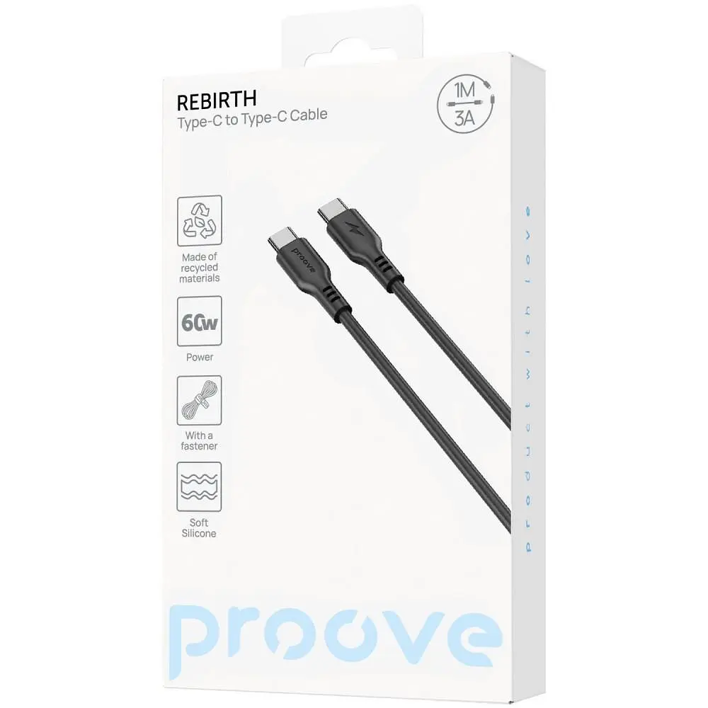 Кабель Proove Rebirth Type-C to Type-С 60W (1m) black - фото 2