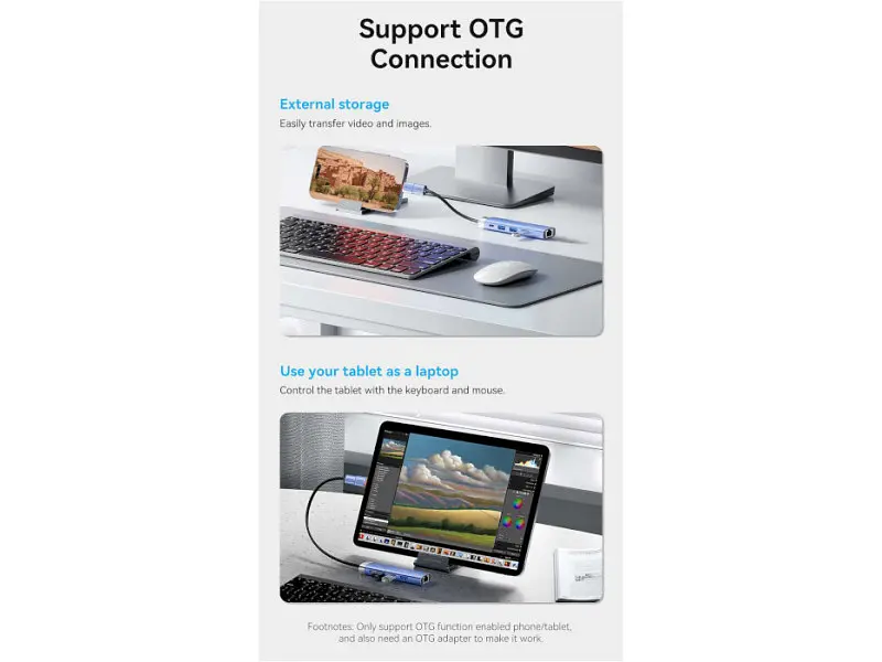 Мультипортовий адаптер Vention 5-in-1 USB-A to USB3.0x3/RJ-45/USB-C Power (TGFSB) - фото 2
