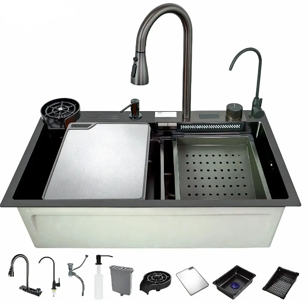 Кухонна мийка з нержавіючої сталі Zerix ZH7546-SET-07 Micro Decor Graphite з вбудованим змішувачем ZM5591, Графит - фото 2