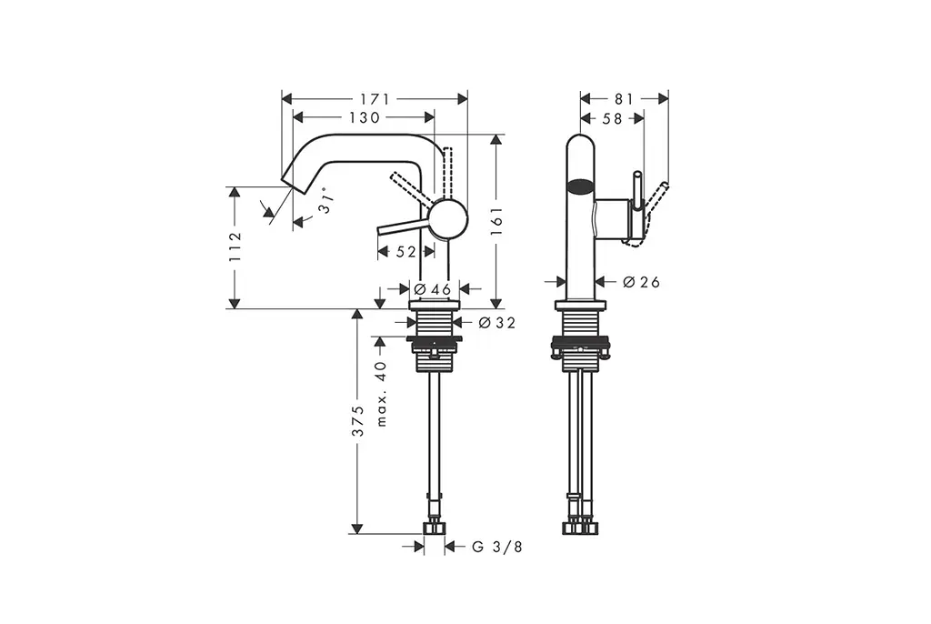 Змішувач для умивальника Hansgrohe Tecturis S CoolStart EcoSmart+ з д/к push-open chrome 73320000 - фото 7