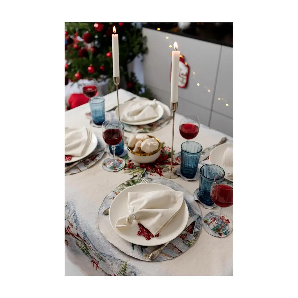 Скатертина Прованс гобеленова з велюром Снігова зима 135х140 см (037468) - фото 9