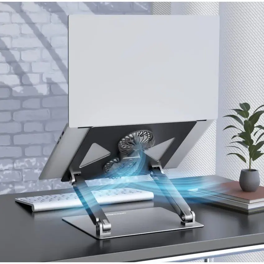 Охолоджувальна підставка для ноутбука до 15.6 дюйма OfficePro LS-121-G 2xfans Aloy Aluminum Gray - фото 11
