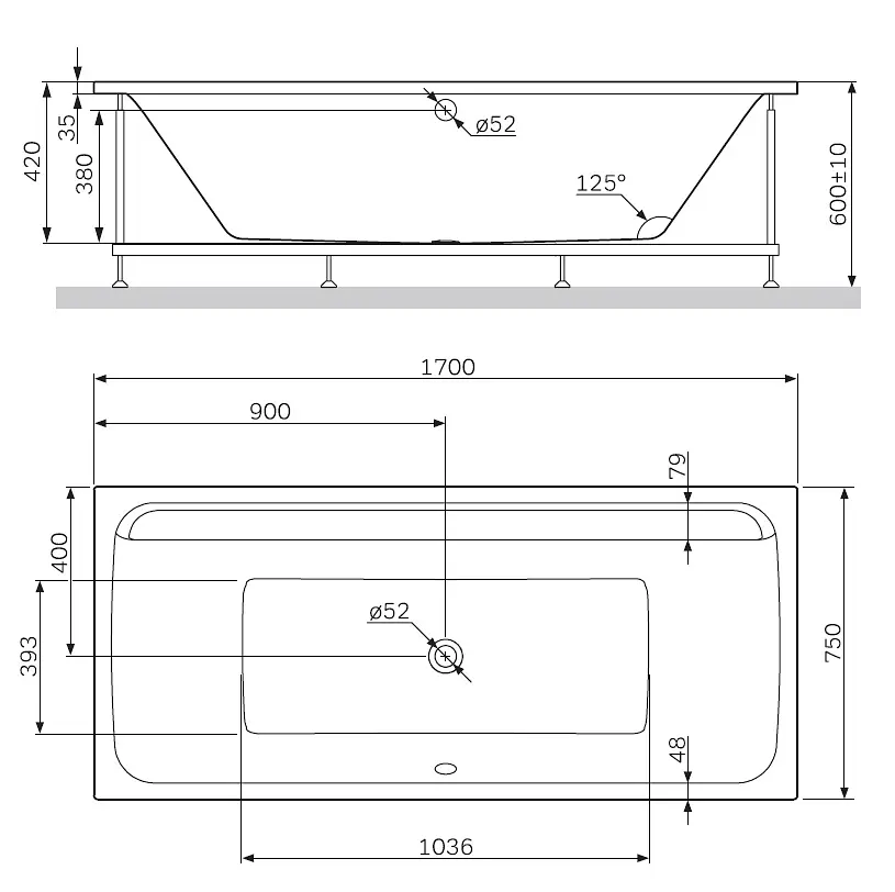 Ванна акриловая Am.Pm Inspire 2.0 170x75 см белый W52A-170-075W-A, Белый - фото 9