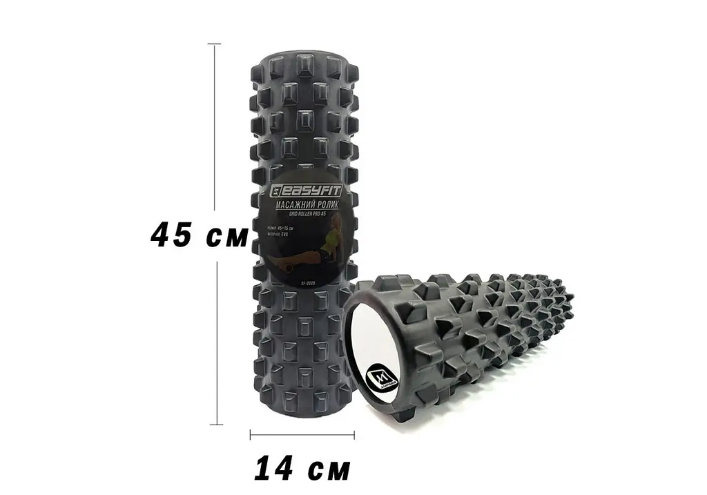 Массажный ролик EasyFit Grid Roller PRO 45 см Черный (EF-2029-BK) - фото 3